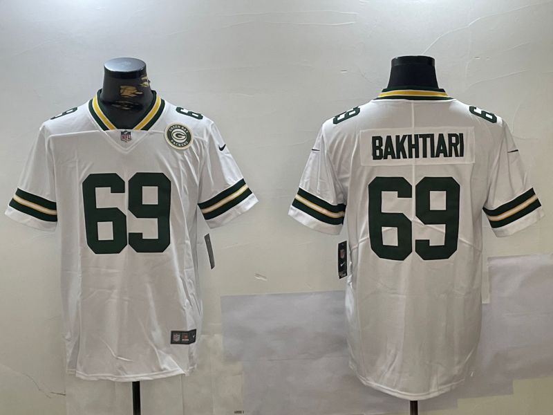 Men Green Bay Packers 69 Bakhtiari White 2024 Nike Vapor Limited NFL Jersey style 2